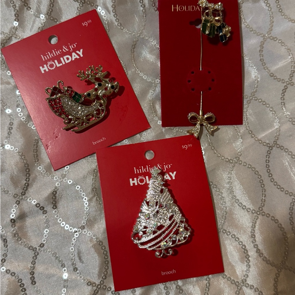 Holiday Silver Brooch Set